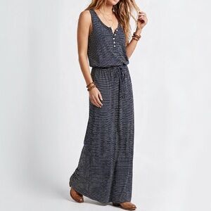 Jersey Loungewear FEEL THE PIECE Navy Stripe Nautical Tank Top Maxi Summer Dress